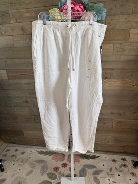 Tommy Hilfiger White viscose linen Drawstring women’s Pants plus 2X